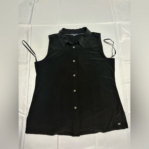 Tommy Hilfiger- Collared Button Down Sleeveless Top - Black - Medium